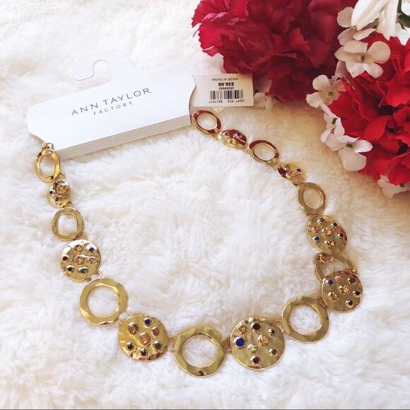 Ann Taylor Gold Stone Disc Statement Necklace - Picture 2 of 8